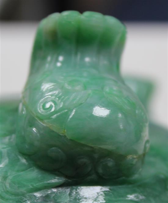 A good Chinese archaistic green jadeite censer and cover, Ding, 19th / 20th century, weight 1.6kg, width 16.7cm, height 13cm